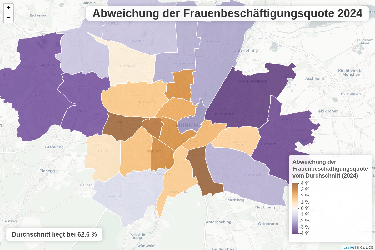 Die räumliche Disparität der Frauenbeschäftigung in München im Jahr 2024